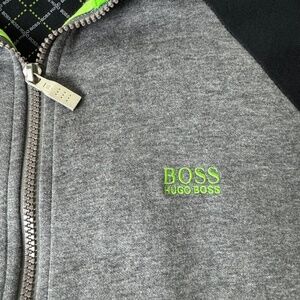 Hugo Boss Jacket Mens Large Green Label Full Zip Gray Black Raglan Sweater